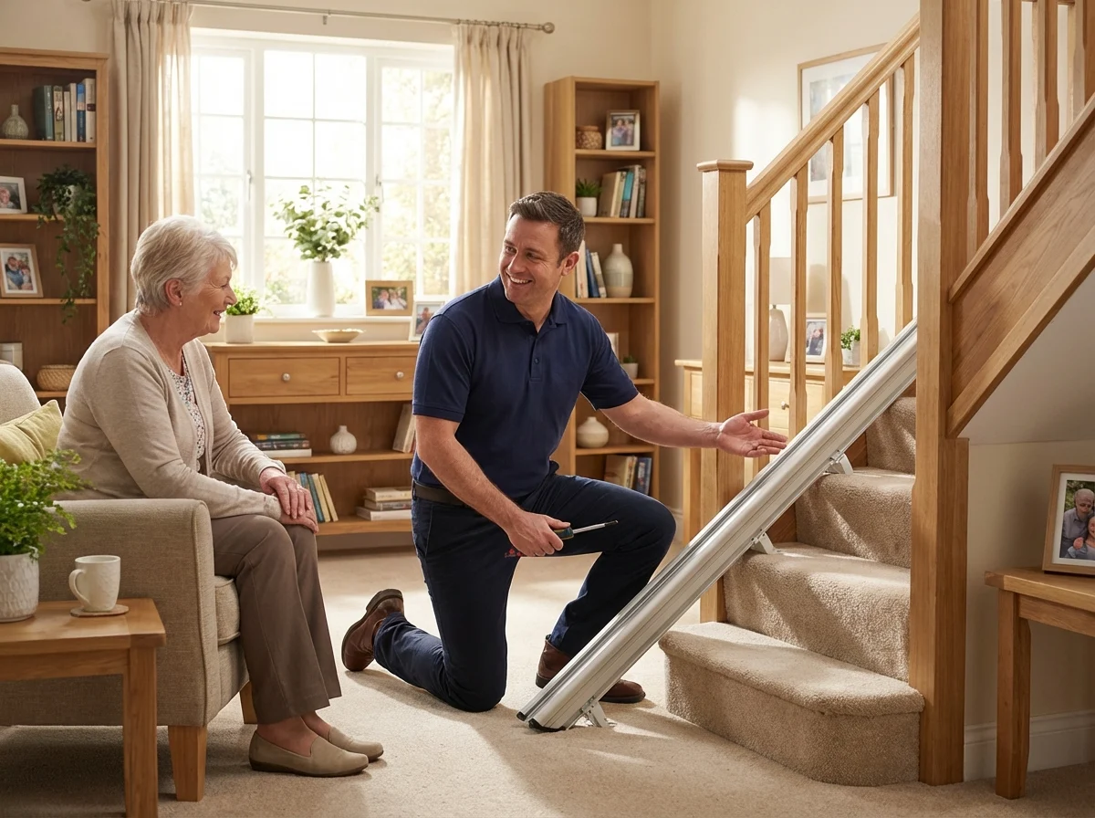 Modern stairlift with comfortable padded seat
